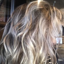 Natural balayage with bright blonde by Lauren.
