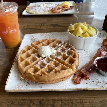 First Watch - Belgian Waffle, Regular bacon, fruits - Breakfast & Brunch Near Me - Lauderhill, Florida First Watch - Belgian Waffle, Regular bacon, fruits - Breakfast & Brunch Near Me - Lauderhill, Florida