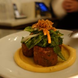 Boudin; seafood sausage, Thai chili mayo, pickled daikon, crispy shallot, herbs
