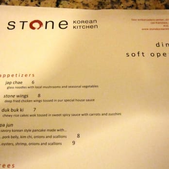 Stone Korean Kitchen - soft opening dinner menu - Korean Near Me - San Francisco, California