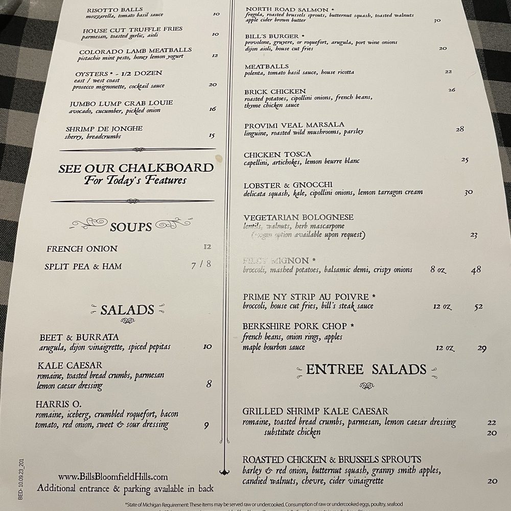 Bill's Restaurant - Menu - American Near Me - Bloomfield Hills, Michigan