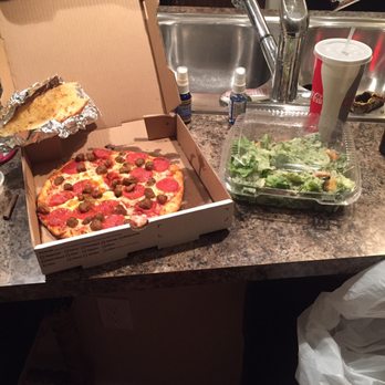 Pizza Time - Sausage and pep personal pizza. Caesar salad and garlic bread with a root beer - Italian Near Me - Colorado Springs, Colorado