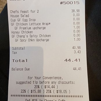 P.F. Chang's - Receipt with ala cart price factored into the suggested tip amount. August 2024 - Asian Fusion Near Me - Las Vegas, Nevada P.F. Chang's - Receipt with ala cart price factored into the suggested tip amount. August 2024 - Asian Fusion Near Me - Las Vegas, Nevada