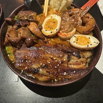 Kaedama - Thicc boy ramen (spicy) plus extra egg, chicken and shrimp - Ramen Near Me - El Paso, Texas