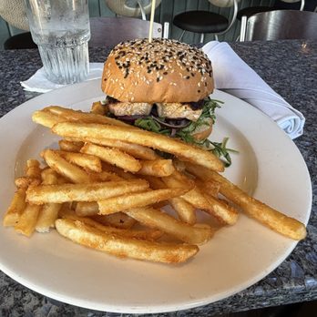 Pacifica Del Mar - Salmon sandwich with fries - New American Near Me - Del Mar, California Pacifica Del Mar - Salmon sandwich with fries - New American Near Me - Del Mar, California