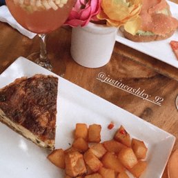Quiche with potatoes & salmon avocado toast