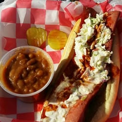 Big Daddy's BBQ - The Slaw Dawg with beans.