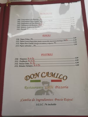 Menu photo 4 Don Camilo Puerto de la Cruz, TF