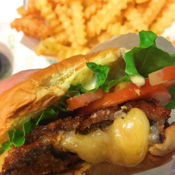 Shake Shack Upper East Side - Shroom Burger stuffed with the most delicious, gooey cheese!! - Burgers Near Me - New York, New York Shake Shack Upper East Side - Shroom Burger stuffed with the most delicious, gooey cheese!! - Burgers Near Me - New York, New York
