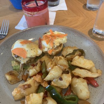 Playa Mesa - Carnitas Eggs Benedict and Watermelon Margarita - Mexican Near Me - Costa Mesa, California