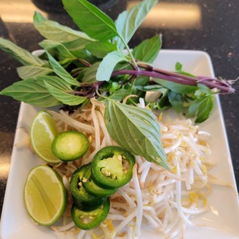 Pho Minh - Fresh Thai basil, bean sprouts, and jalapeño peppers with lime. - Vietnamese Near Me - San Diego, California Pho Minh - Fresh Thai basil, bean sprouts, and jalapeño peppers with lime. - Vietnamese Near Me - San Diego, California