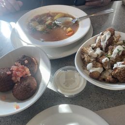 Falafel, cauliflower, soup Falafel, cauliflower, soup