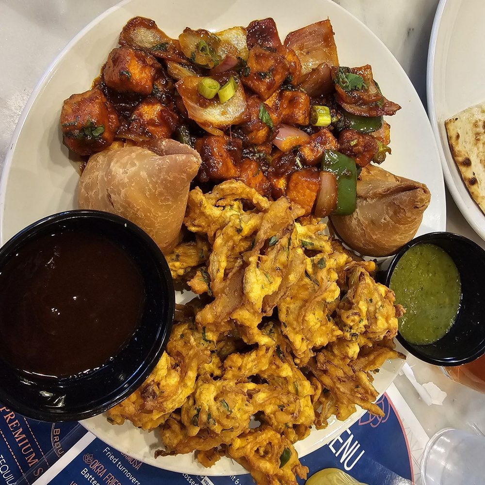 NaaN On Broughton - Vegetarian sampler appetizer. Chili paneer, samosa and onion pakora - Indian Near Me - Savannah, Georgia NaaN On Broughton - Vegetarian sampler appetizer. Chili paneer, samosa and onion pakora - Indian Near Me - Savannah, Georgia