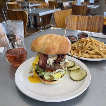 Holy Burgers - Bleu cheese burger with fries & sparkling rose - Burgers Near Me - Albuquerque, New Mexico