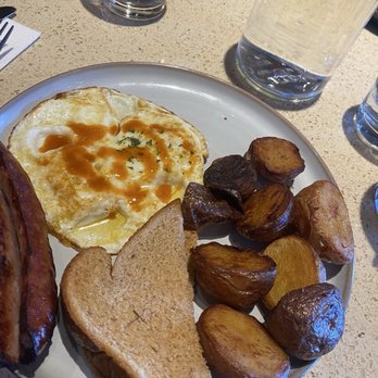 Khao Hom - Chicken Sausage with two eggs, toast and Yukon. (Brought my own hot sauce) - Thai Near Me - Hayward, California Khao Hom - Chicken Sausage with two eggs, toast and Yukon. (Brought my own hot sauce) - Thai Near Me - Hayward, California