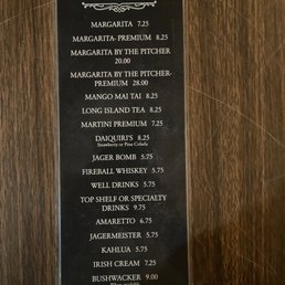 Cocktail menu