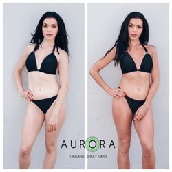 Aurora Organic - Before and After with our chocolate brown acceleration solution at Aurora Organic Spray Tans!!
