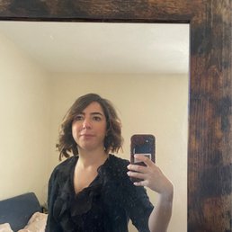 hair longer in the front, shorter in the back. My hair used to be long and heavily damaged