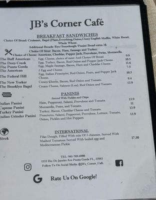 Menu photo 1 JB's Corner Cafe Punta Gorda, FL Menu photo 1 JB's Corner Cafe Punta Gorda, FL