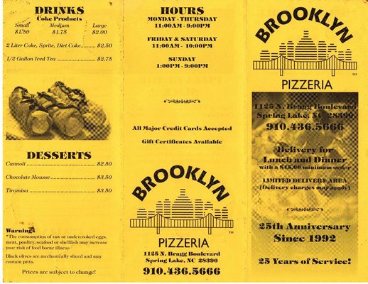 Menu photo 1 Brooklyn Pizzeria Spring Lake, NC Menu photo 1 Brooklyn Pizzeria Spring Lake, NC