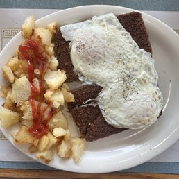 Scrapple and eggs breakfast