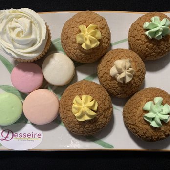 Desseire - Pandan, strawberry, lychee, guava macarons, durian cupcake. Choux pastries: durian, coffee, pandan. - Bakeries Near Me - Houston, Texas Desseire - Pandan, strawberry, lychee, guava macarons, durian cupcake. Choux pastries: durian, coffee, pandan. - Bakeries Near Me - Houston, Texas