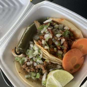 Taqueria El Dollar - Spicy pork (on the right) & steak (on the left ) - Tacos Near Me - Lafayette, Louisiana Taqueria El Dollar - Spicy pork (on the right) & steak (on the left ) - Tacos Near Me - Lafayette, Louisiana