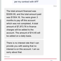 Screenshot of AFF customer service conversation regarding my account.