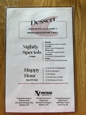 Menu photo 5 Vintage Brewing Co. Capitol East Madison, WI Menu photo 5 Vintage Brewing Co. Capitol East Madison, WI