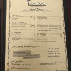 Coach House Seafood & Steak Restaurant - Lunch menu