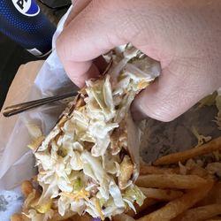 Lengthwise at the Marketplace - Like, how big is this fish taco? Bigger than a handful.