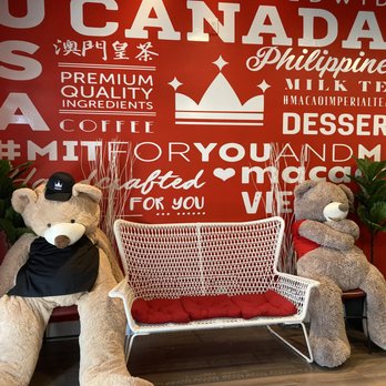 Macao Imperial Tea - two teddy bears sitting on a bench - Bubble Tea Near Me - Burnaby, British Columbia