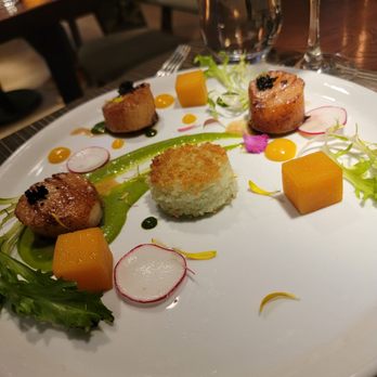Gunther & Co - Scallops with rice cake and pickled potatoes? Jalapeño pesto and a habanero mustard vinegar sauce. - Seafood Near Me - Baltimore, Maryland