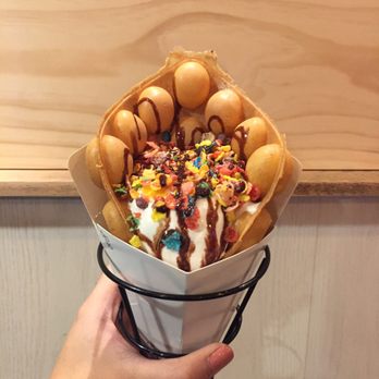 520 Dessert - Egg waffle with vanilla ice cream, chocolate drizzle, and cereal toppings. - Desserts Near Me - Flushing, New York 520 Dessert - Egg waffle with vanilla ice cream, chocolate drizzle, and cereal toppings. - Desserts Near Me - Flushing, New York