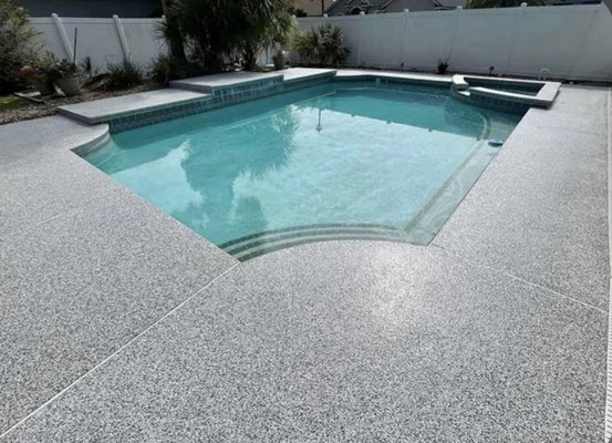 Pool Decks and Outdoor - Say goodbye to cracks, stains, and worn-out concrete. Elite Epoxy offers durable, weather-resistant coatings for driveways, patios, and pool decks. Our flake systems are built to handle extreme conditions, resist stains and chemicals, and reduce slips with a textured finish.