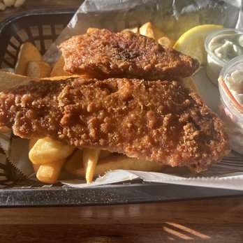 The Chowder Barge - Fish and chips - over cooked to a burnt taste . Fries were the star . Coleslaw too dry but I never eat that anyways - Seafood Near Me - Wilmington, California The Chowder Barge - Fish and chips - over cooked to a burnt taste . Fries were the star . Coleslaw too dry but I never eat that anyways - Seafood Near Me - Wilmington, California