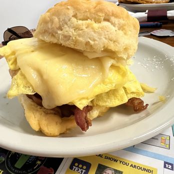 Kate's Pancake House - Bacon, egg and cheese with fried green tomato on biscuit - Breakfast & Brunch Near Me - Carolina Beach, North Carolina Kate's Pancake House - Bacon, egg and cheese with fried green tomato on biscuit - Breakfast & Brunch Near Me - Carolina Beach, North Carolina