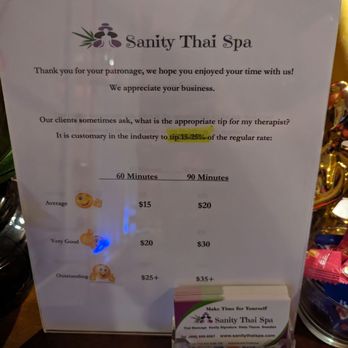 Sanity Thai Massage - Their tipping guidelines - Massage Near Me - Los Gatos, California Sanity Thai Massage - Their tipping guidelines - Massage Near Me - Los Gatos, California