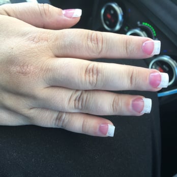 Duke's Nails & Spa - Pink & Whites with a little pizazz glitter added to Themis. Full see in 20 minutes! - Nail Salons Near Me - Beaumont, California