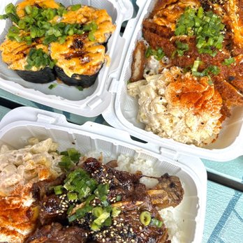 Shootz - Hot spicy chicken musubi Kimchi Butter Katsu Chicken Short Ribs - Hawaiian Near Me - Long Beach, California Shootz - Hot spicy chicken musubi Kimchi Butter Katsu Chicken Short Ribs - Hawaiian Near Me - Long Beach, California