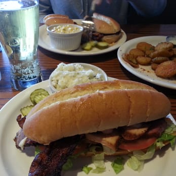 Burnt End BBQ - Stack sandwich. ..with great fried pickles - Barbeque Near Me - De Soto, Kansas