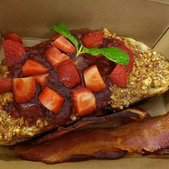 Copa Vida - Almond butter and jam toast with a side of bacon. - New American Near Me - Pasadena, California