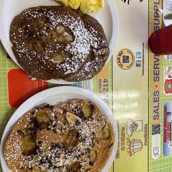 The Dor-Stop Restaurant - Banana chocolate chip pancakes. Oatmeal and Apple cinnamon pancakes. - Breakfast & Brunch Near Me - Pittsburgh, Pennsylvania The Dor-Stop Restaurant - Banana chocolate chip pancakes. Oatmeal and Apple cinnamon pancakes. - Breakfast & Brunch Near Me - Pittsburgh, Pennsylvania