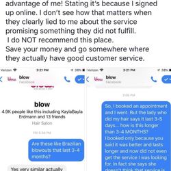 Blow - Texts from blow bar before they flat out refused a refund.