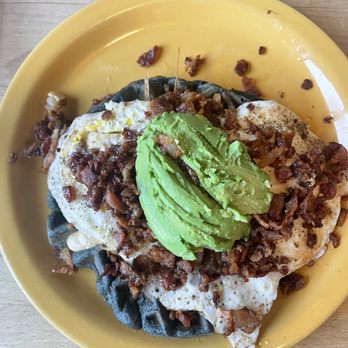 The Hidden Kitchen - Waffle with egg, bacon and avocado - Juice Bars & Smoothies Near Me - Cayucos, California
