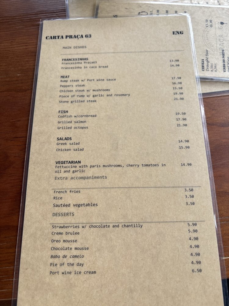 CARTA PRAÇA 63 - Updated December 2024 - Porto, Portugal - Restaurants ...