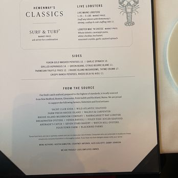 Hemenway's Restaurant - Menu 2026 June - Seafood Near Me - Providence, Rhode Island