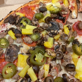MOD Pizza - a pizza with pineapples, mushrooms, and peppers - Fast Food Near Me - Wake Forest, North Carolina
