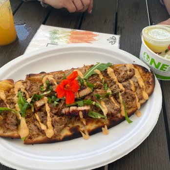 Heritage Market - Pulled pork flatbread with a side salad - Farmers Market Near Me - Homestead, Florida