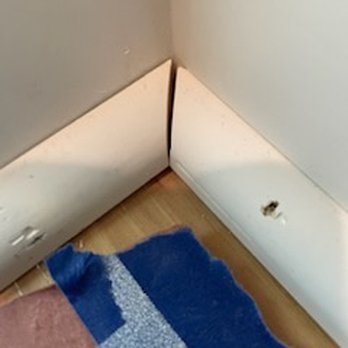 L construction - Shoddy craftsmanship of base shoes, with wide gaps clearly visible. This project, completed in under 3 hours, was billed $950. - Painters Near Me L construction - Shoddy craftsmanship of base shoes, with wide gaps clearly visible. This project, completed in under 3 hours, was billed $950. - Painters Near Me